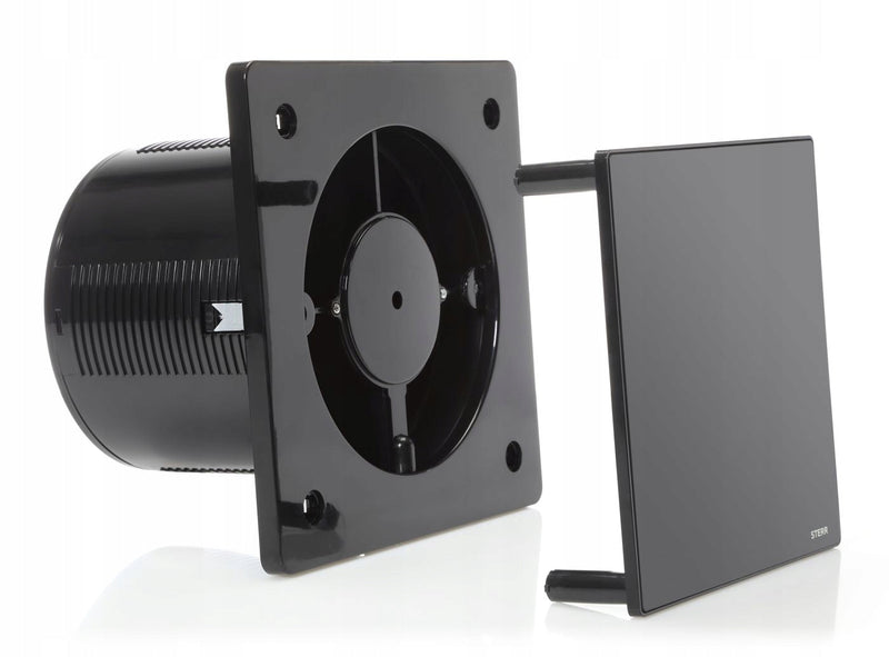 Schwarz Badlüfter 150 mm - Badezimmerlüfter mit Rückschlagklappe und Feuchtigkeitssensor - BFS150H-B
