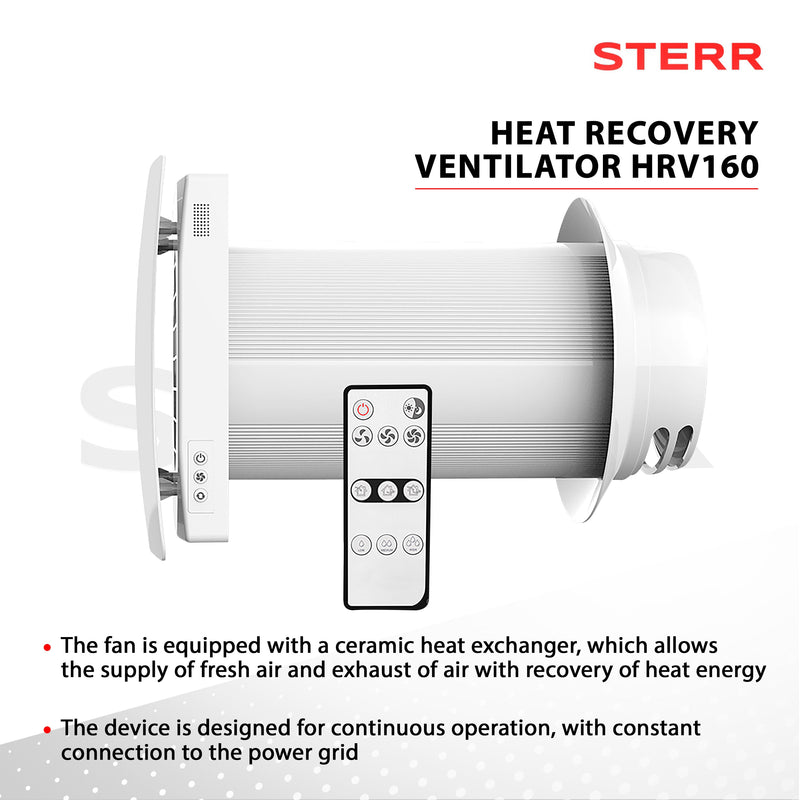 HRV160 - Ø 160 mm Dezentrale Lüftung mit Wärmerückgewinnung - Wohnraumlüftung, Lüftungsanlage mit Wärmerückgewinnung - Warmluftverteiler, Wandlüfter - STERR