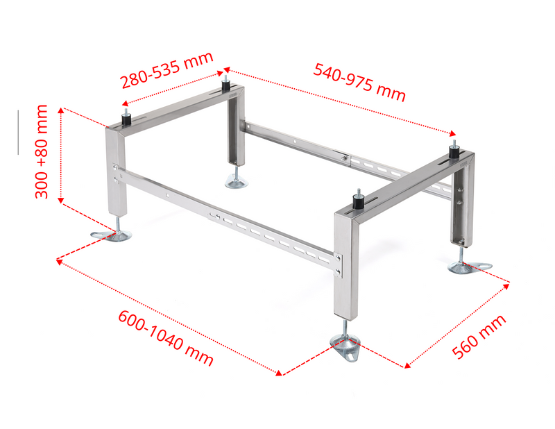 STERR - HSA500 - STERR Wärmepumpe Bodenständer mit einer Belastbarkeit von 500 kg - Klimaständer aus rostfreiem Stahl - Robustes Klimaanlage Zubehör - Einstellbar - Max. 1040x560x300 mm